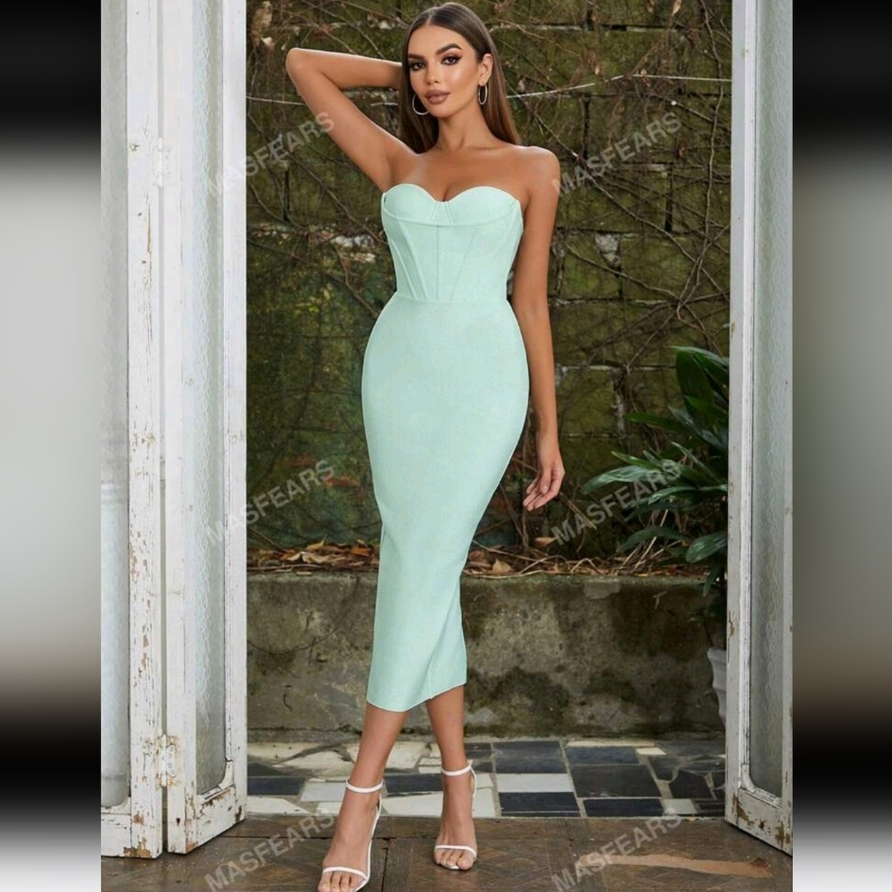 Mint Green Strapless Bodycon Dress for Cocktail